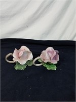 Set of Capidomonte rose candle holders