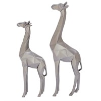 Silver Polystone Giraffe Sculpture (Set of 2)