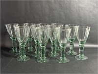 Green Glass Water Goblets, Set of 12