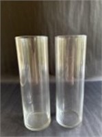 Two Clear Tall Glass Cylinder Vases