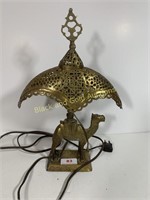 Unusual brass camel lamp with brass shade