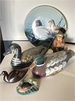 5 duck decorations + a fisherman figurine