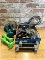 Lot of exercise gear (weights and bands)