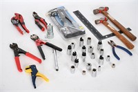 Assorted Tools - Wire Strippers, Socket Set, Asst