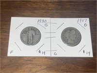 1930s & 1907o SILVER QUARTERS as shown