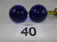 TWO BLUE BUBBLE GLASS PAPERWEIGHTS