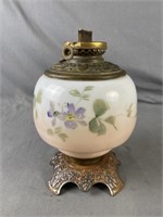 White Oil Lamp with Purple Flowers