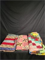 3 hand-sewn full size quilt tops
