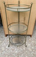 Vintage brass 3-tiered mirrored display shelf