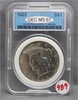 1923 Peace silver dollar. GEC MS67.