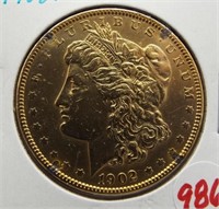 1902 Morgan silver dollar. 24Kt gold plated.