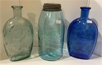 Lot of three vintage bottles and Ball jar. Ball