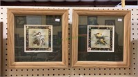 Two very cute matted and framed prints of birds