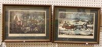 Set of two Currier and Ives prints. The first is