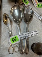 10.75” heavy Silver Plate Serving Set + S.P. Tongs