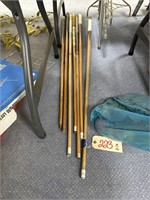 7 Pool Cues-some tips missing & Bag of Balls