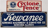 Vintage Cyclone Fence & Kewanee Porcelain Signs