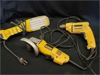 Dewalt drill, grinder and light/ all work