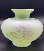 Fenton Green Iridescent Floral Vase
