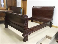 STUNNING CARVED SOLID MAHOGANY SLEIGH BED- QUEEN