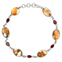 Silver Spiny Oyster Turquoise and Garnet Bracelet