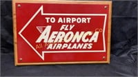 Heavy porcelain "Fly Aeronca Airplanes" sign