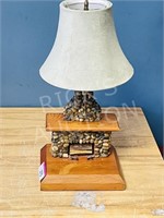 pebble & wood fireplace theme lamp - 18.5"