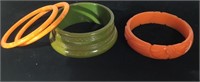 BAKELITE BANGLE LOT, SPACERS, CARVED 1 REPAIRED