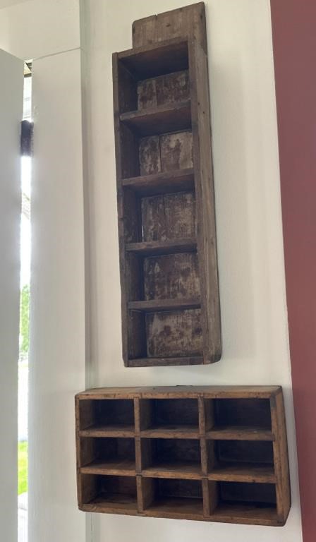 2 primitive display shelves