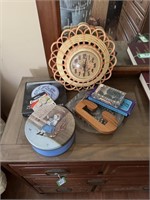 Wall Clock, Tin Can. Wooden "C", Tea Lites, etc