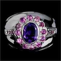 Natural Amethyst & Rhodolite Garnet Ring