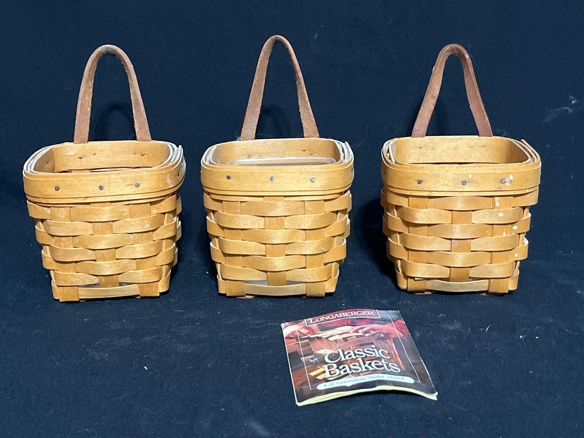 Three Longaberger Baskets. Handwoven.