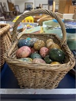 Alabaster Eggs with Woven Basket