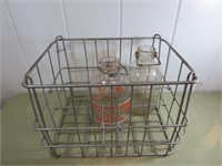 Metal Milk Crate w/(2) 1 Gallon Glass Milk Jugs
