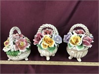 3 Porcelain Flower Decorations