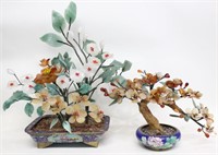 Chinese Cloisonne Planter w Jade Flower Tree,2 Pic