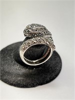 Lg Sterling Marcasite Snake Ring (Unique) 10 Gr