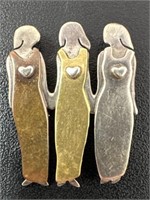 Sterling Silver & Mixed Metal Sisters Pin Signed