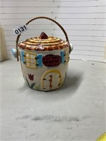 Japan - House cookie jar w/rattan handle