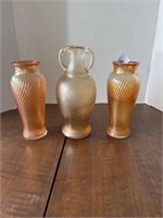 Marigold carnival glass vases