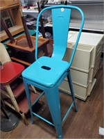 Aqua Blue Metal Bar Stool