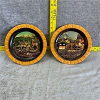 Set of 2 - 3D carved  Decorative Wood Plates