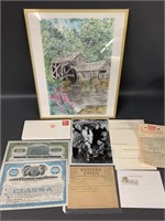 Vintage Memorabilia Collection with Framed Artwork