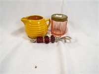Vintage Bauer Pottery Beehive Pitcher & Amber Red