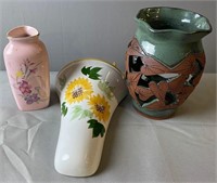 Crockery Leaf Vase, Wall Pocket and Pink Vase