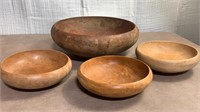 Mid Century Wooden Serving Bowl w 3 Bowls