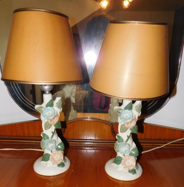 Vtg Climbing Flowers Vine Tree Trunk Lamps