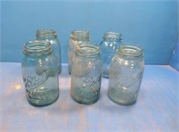 6 blue ball Mason jars