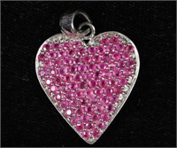 DROP HEART CZ PAVE RUBY STERLING SILVER PENDANT
