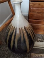 Tall Floor Vase, White Upper, Brown, Black
